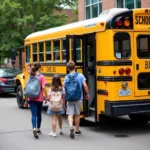 Students boarding yellow school bus showcasing educational transportation