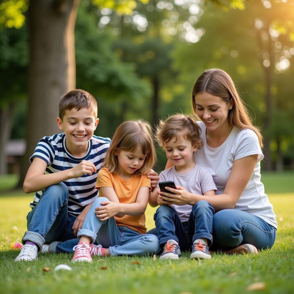 Family implementing screen time rules and outdoor activities