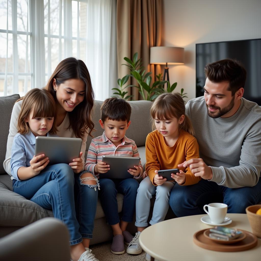 Parents monitoring children using digital devices at home