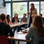 Students participating in sex education class discussion