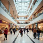 People shopping in modern mall for leisure