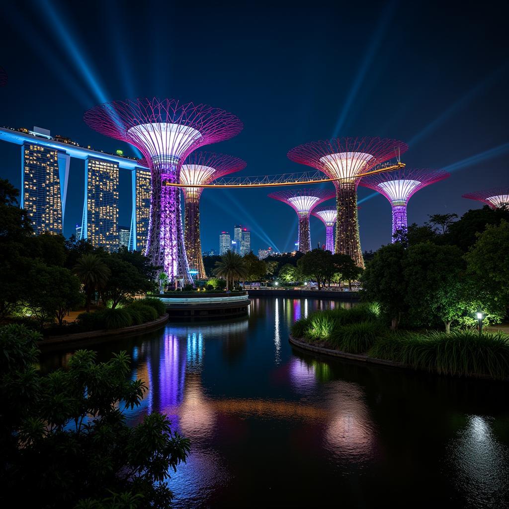 Singapore Gardens by the Bay illuminated at night