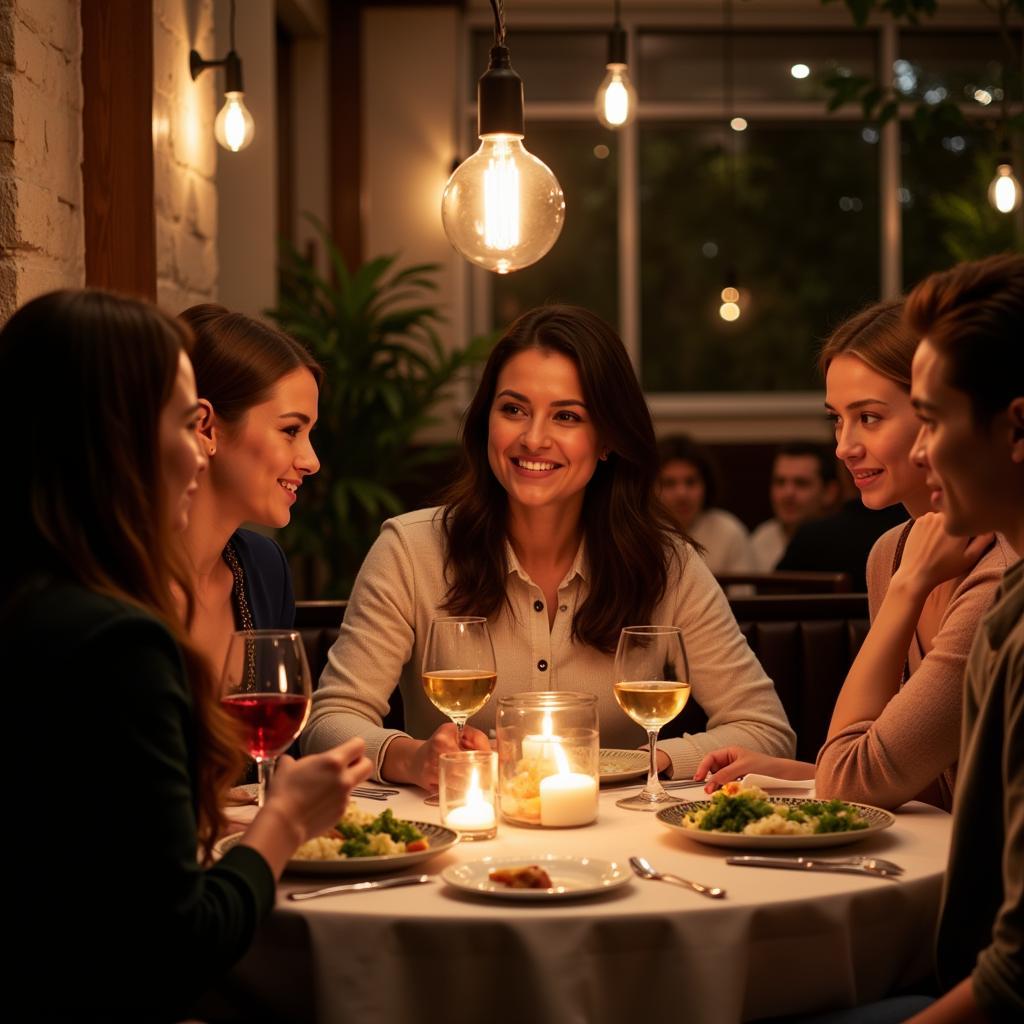 People enjoying conversation at informal dinner party