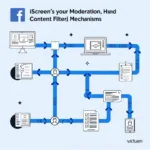 Social media content moderation showing content filtering process