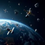 Space debris visualization showing objects orbiting Earth