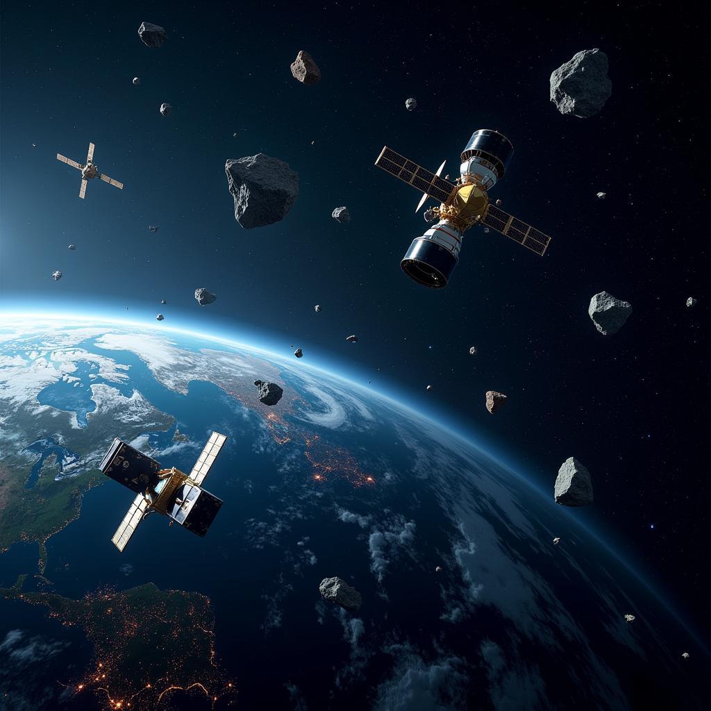 Space debris visualization showing objects orbiting Earth