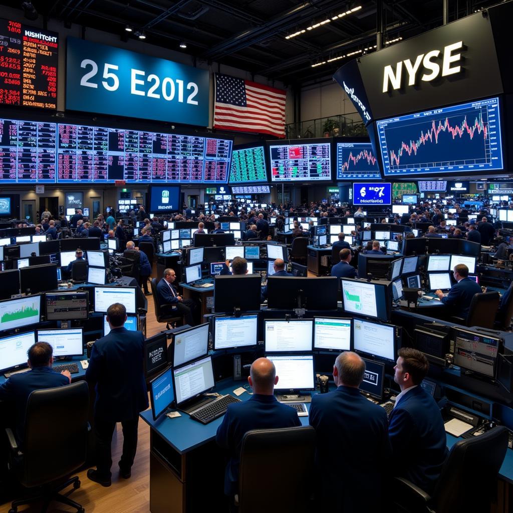 Stock market trading floor showing economic activity and market influence