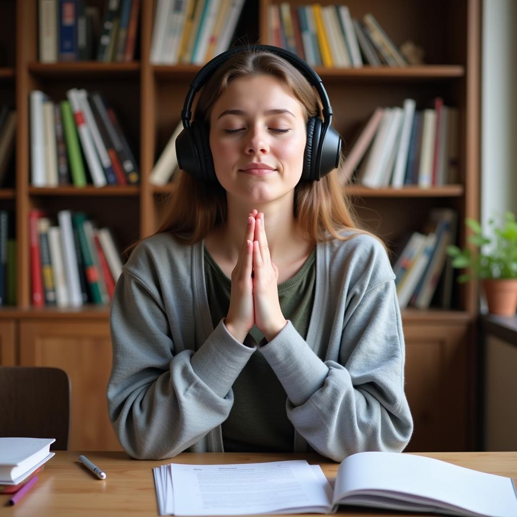 IELTS candidate practicing stress management techniques