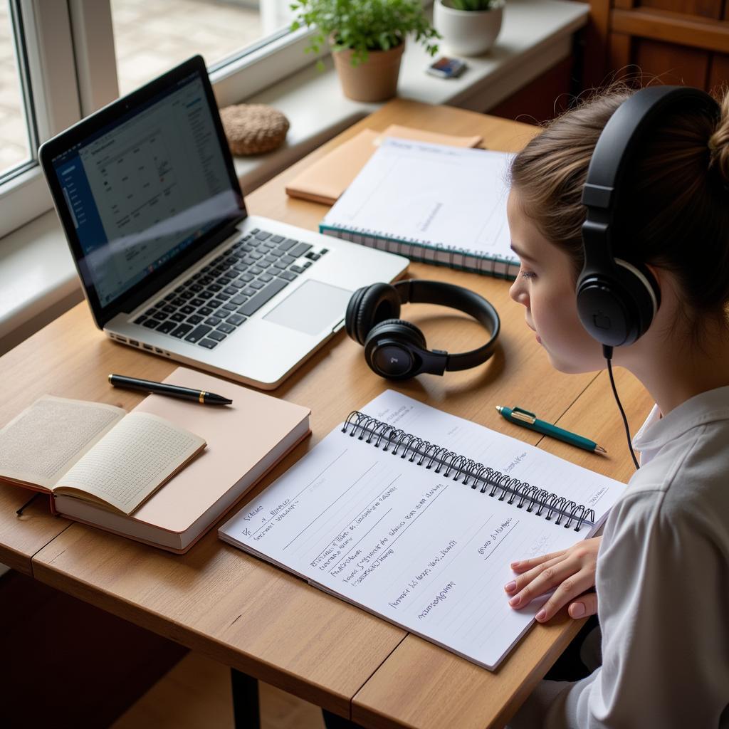 Student implementing structured IELTS listening practice techniques