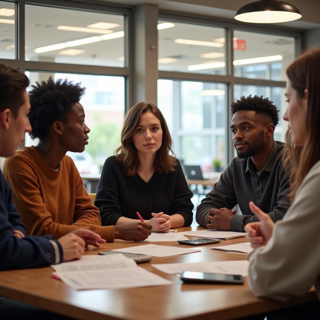 Students discussing university fees and education costs