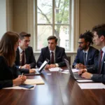 Student government representatives discussing policies during official meeting