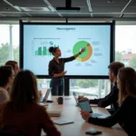 University student presenting research findings to panel