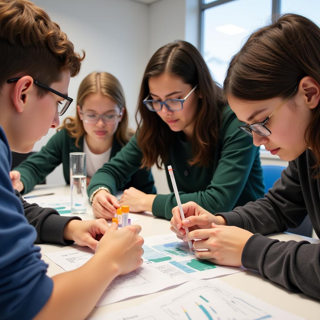 Students performing environmental science experiment