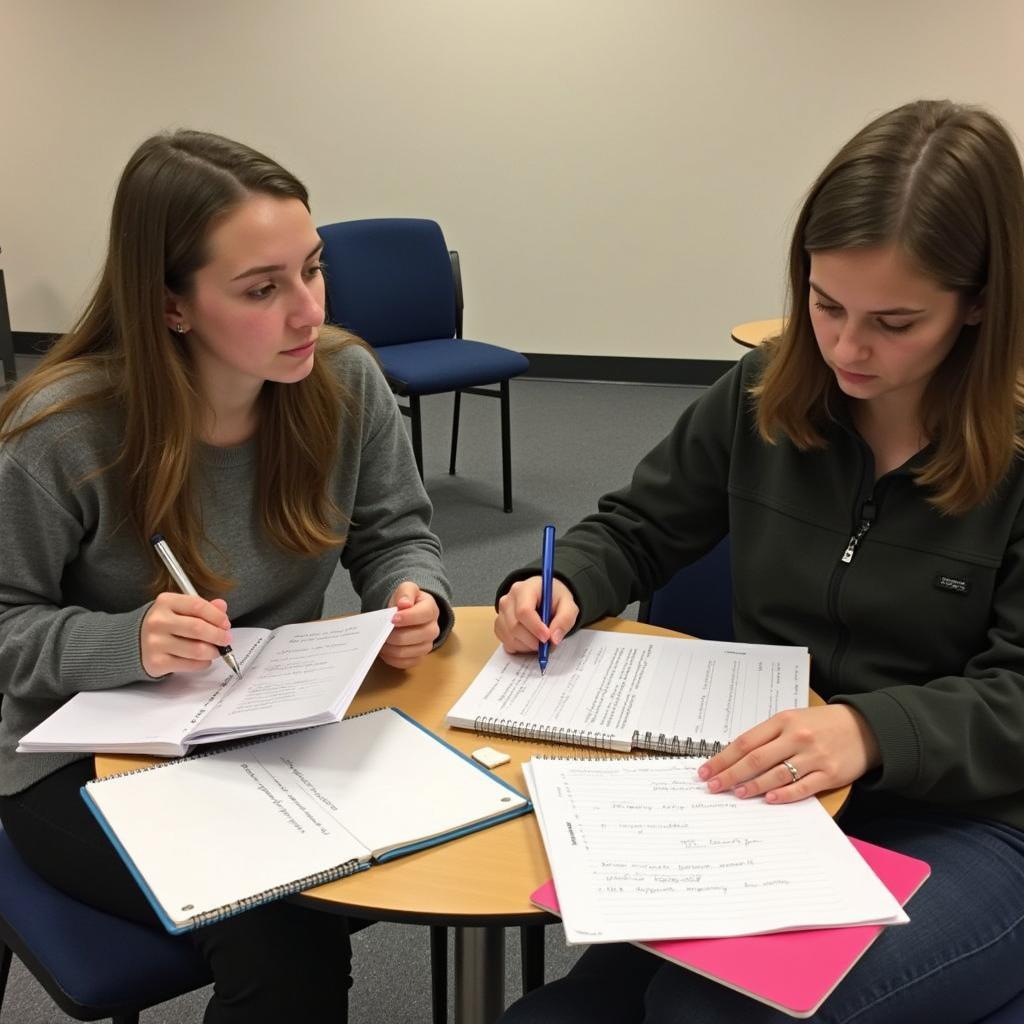 Students practicing IELTS speaking in classroom