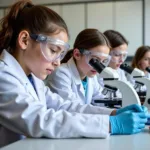 Students Conducting Scientific Experiments in Modern Laboratory