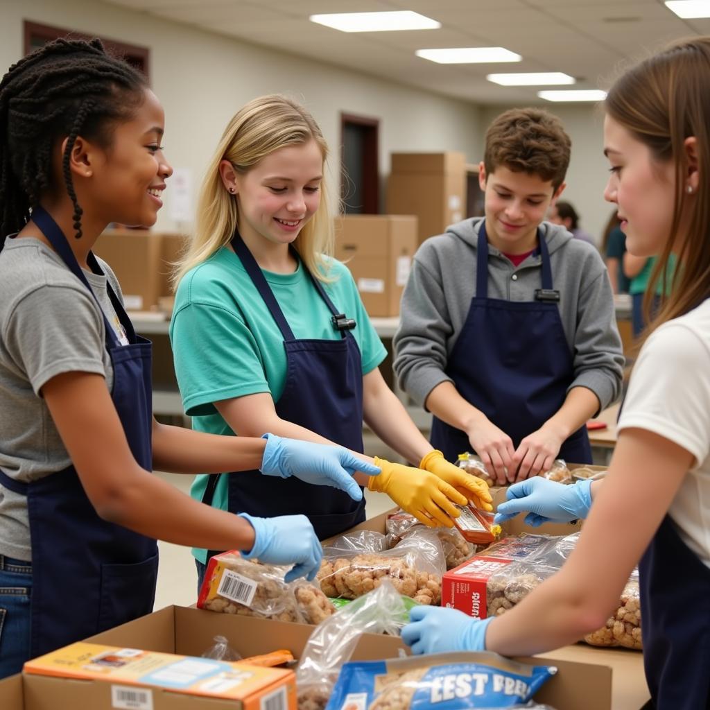 Students helping at local food bank as part of community service