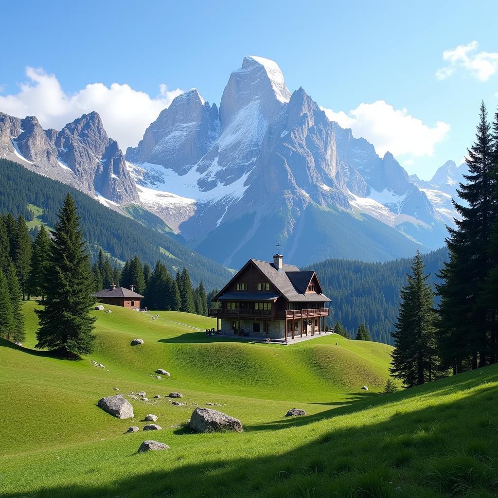 Peaceful Mountain Retreat in Swiss Alps with Snow-capped Peaks