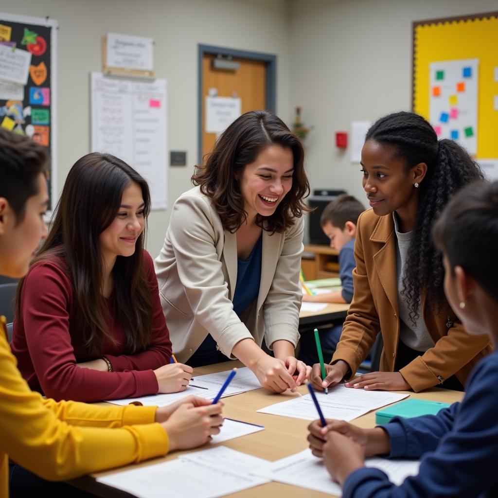 Teachers from diverse backgrounds leading classroom activities