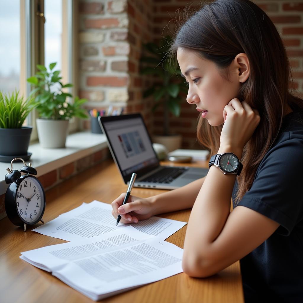 Student managing time during IELTS reading practice