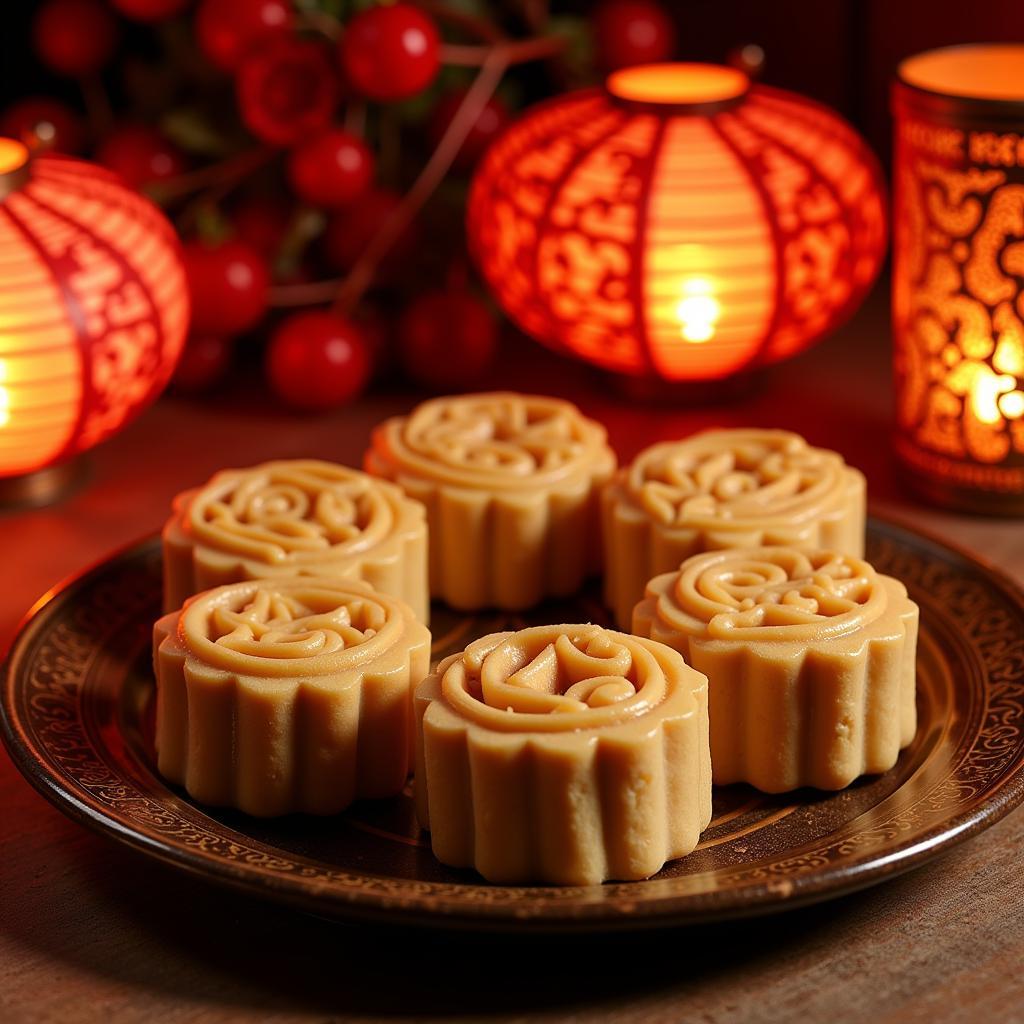 Traditional mooncakes and lanterns for Mid-Autumn Festival