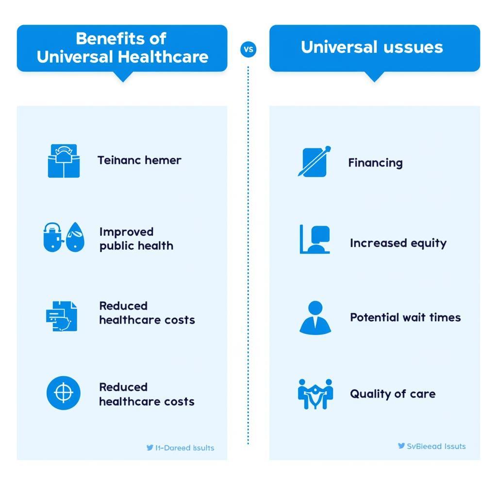 Infographic showing benefits and challenges of universal healthcare