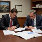 University admission officers reviewing student applications and academic records