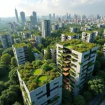 Urban green spaces integrated into modern city planning showing sustainable development