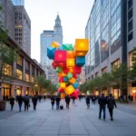 Contemporary public art installation in urban plaza