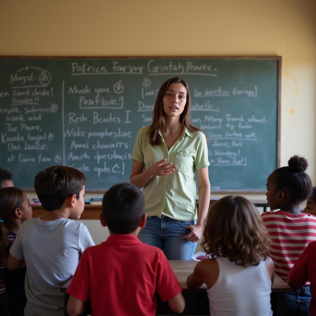 A volunteer teaching in a rural school