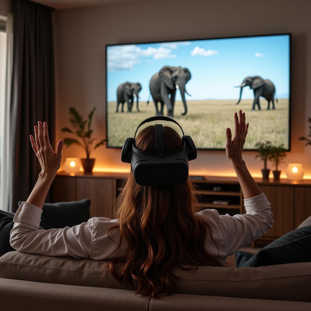 Person experiencing wildlife through VR headset