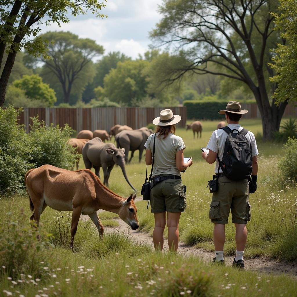 Wildlife conservationists working in sanctuary