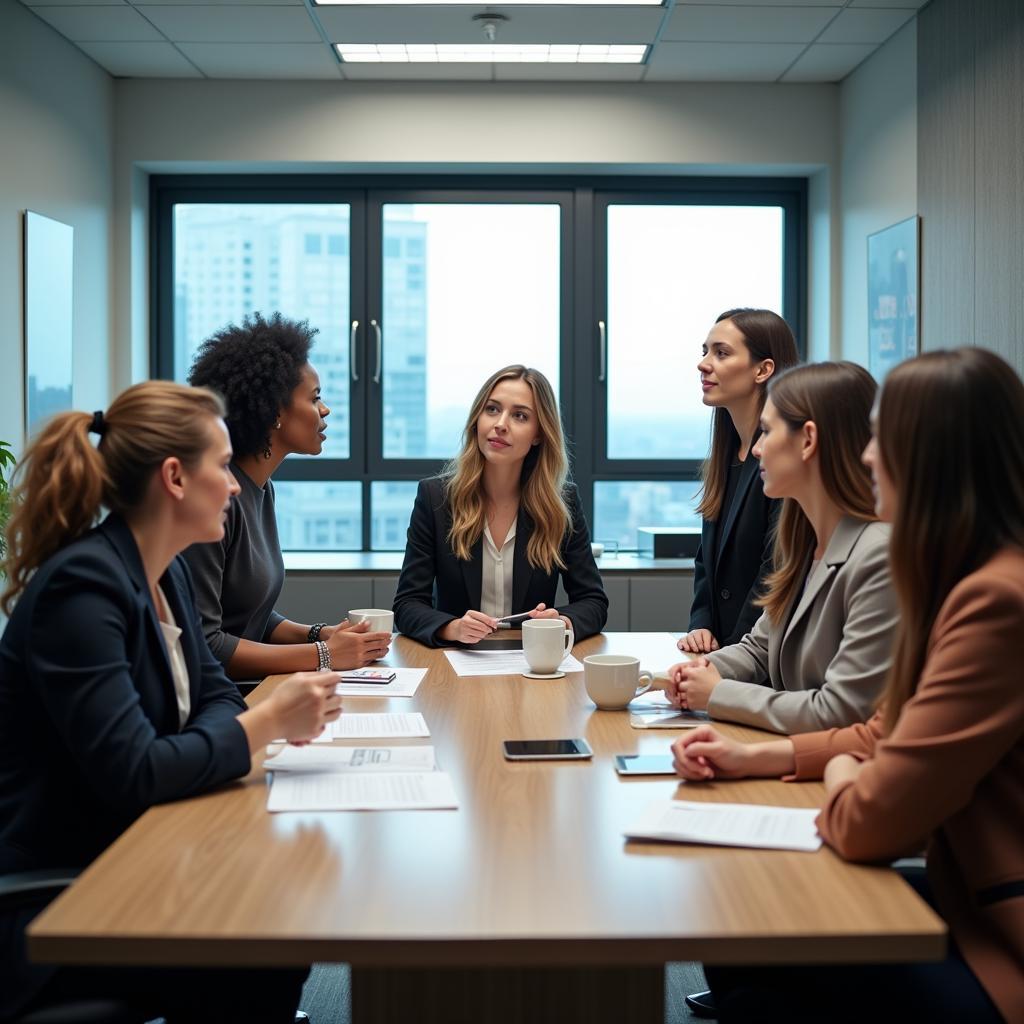 Professional women leading business meeting in corporate office