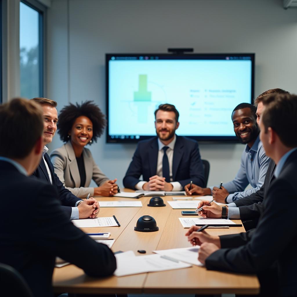 Diverse business team discussing cultural awareness in international meeting