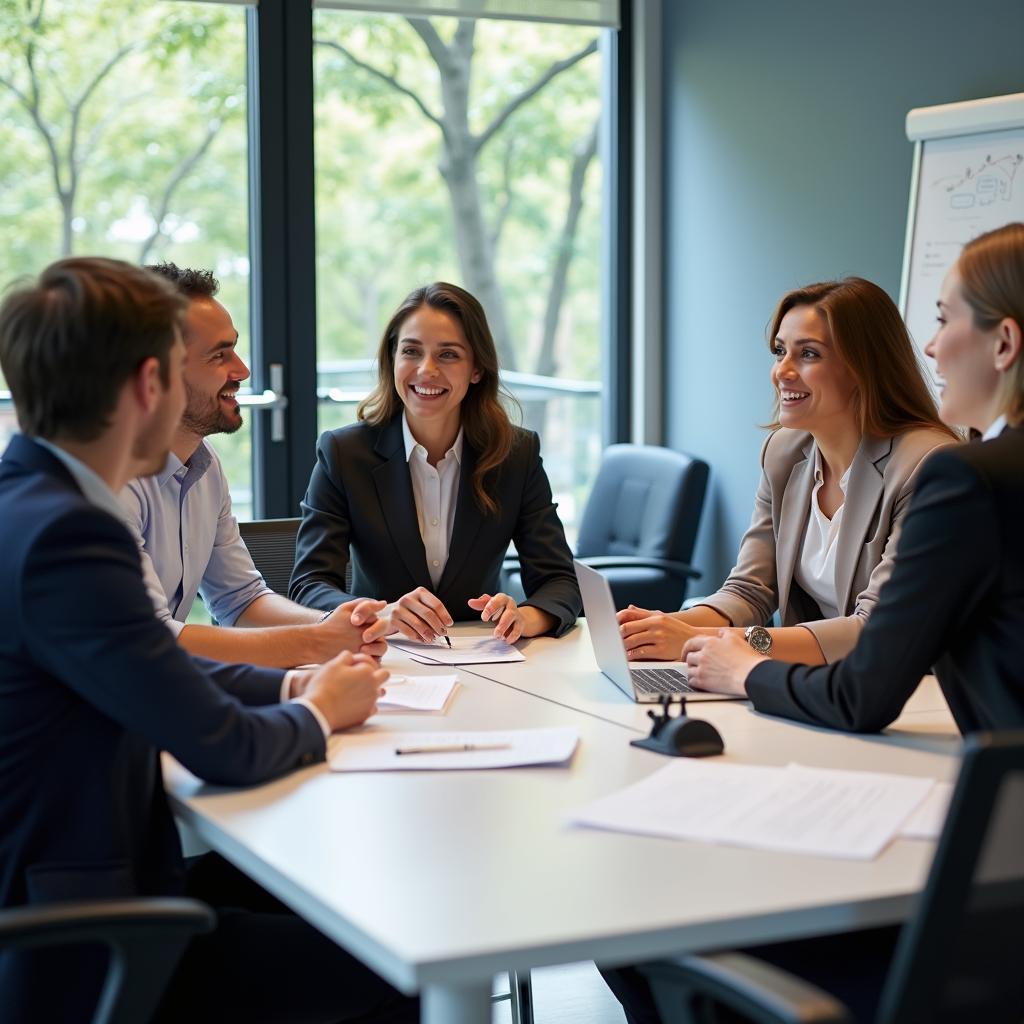 Professional communicating effectively in business meeting