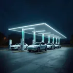 Electric vehicles charging at a modern charging station demonstrating sustainable transportation