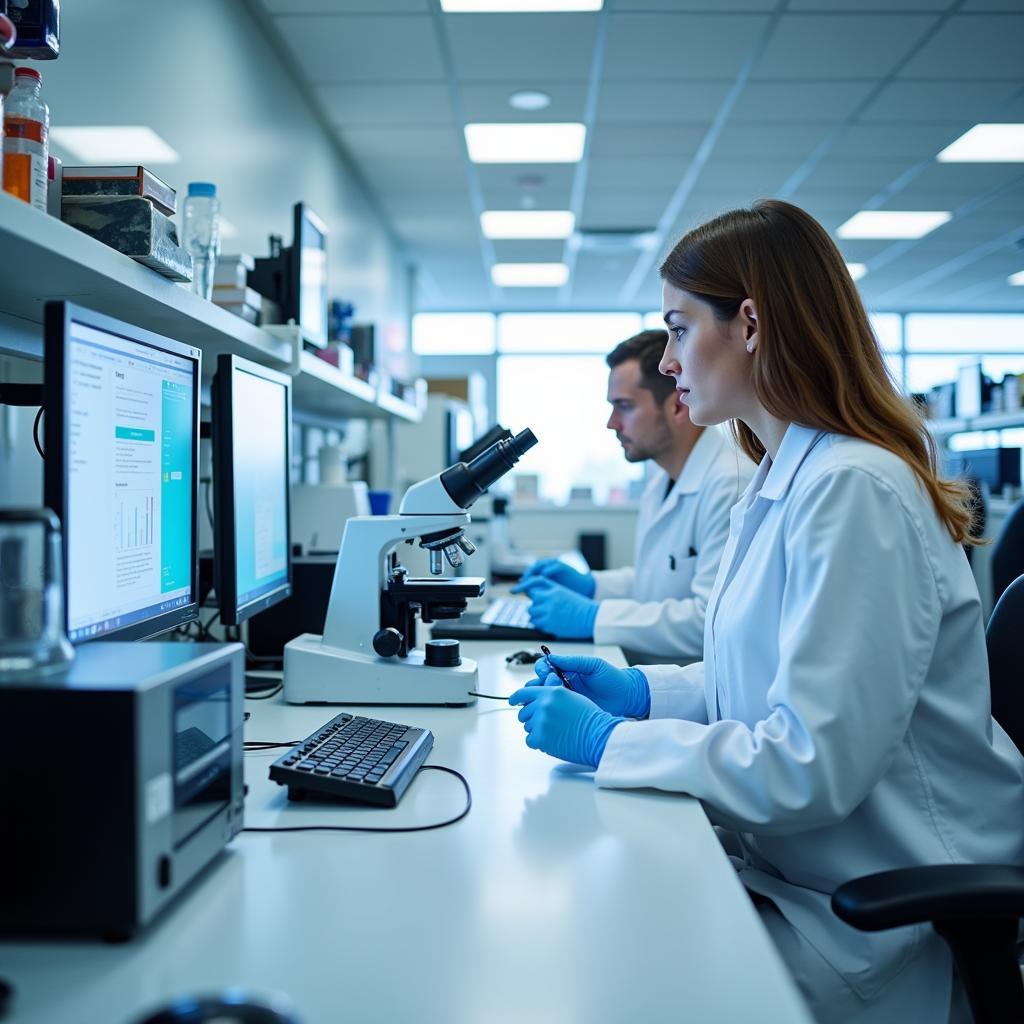 Scientists conducting genetic engineering research in modern laboratory