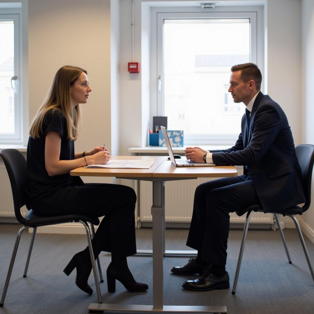 IELTS Speaking Test Room Setup with Examiner and Candidate