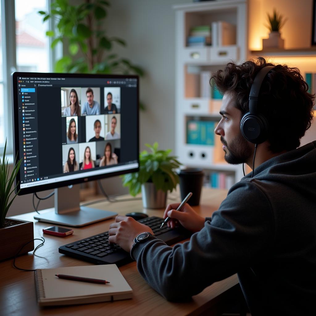 Student actively participating in an online class using modern technology