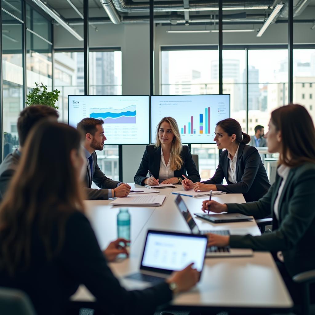 Professional workers in modern office discussing work hour regulations