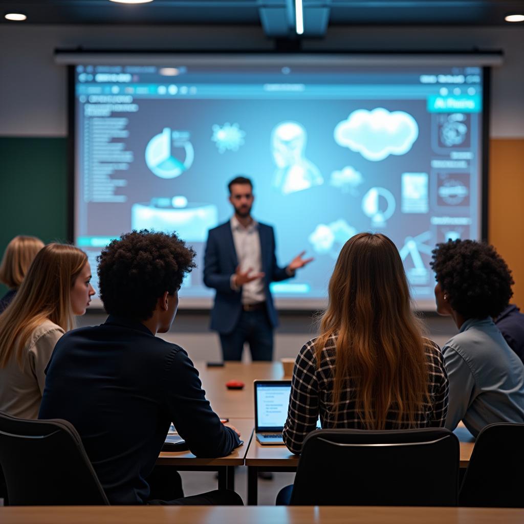 Students discussing AI ethics in academic setting