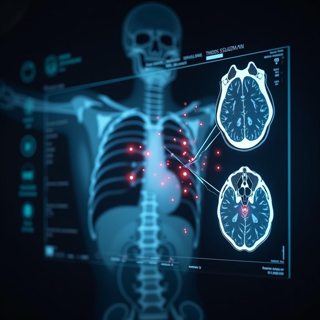 AI analyzing medical scans like X-rays, CTs for precise healthcare diagnostics and anomaly detection.
