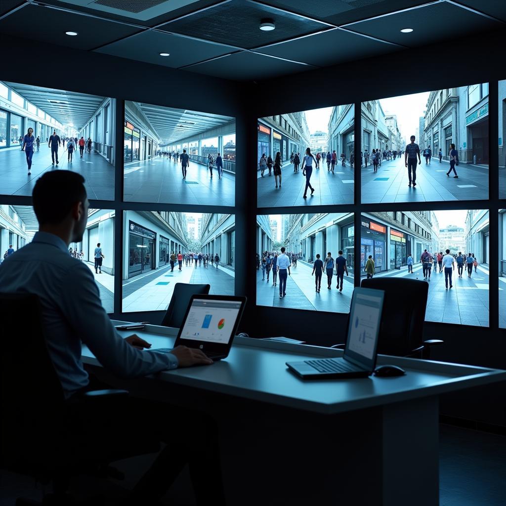 AI surveillance systems monitoring public spaces