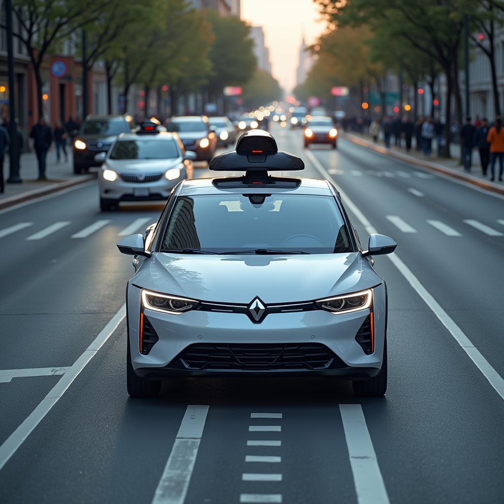 AI-powered autonomous vehicle showcasing advanced sensor technology for safe navigation and environmental perception.