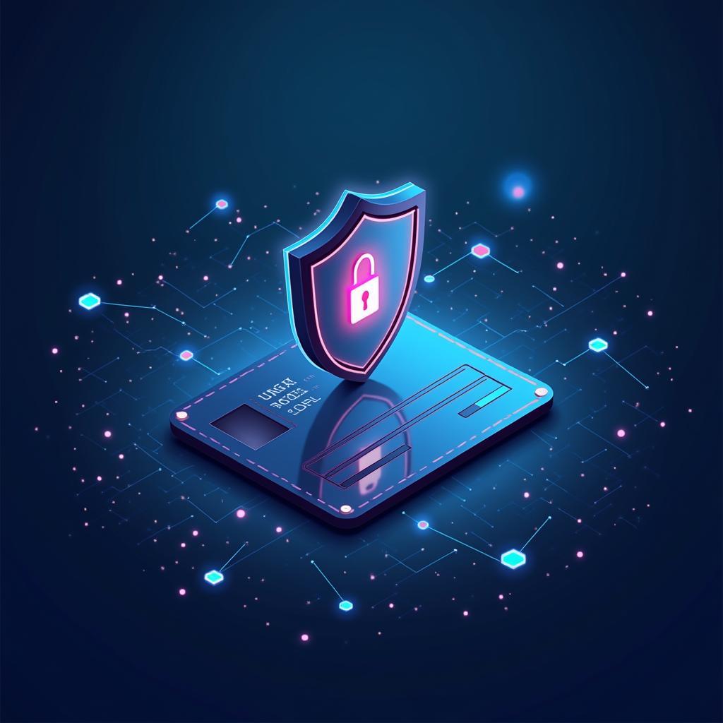 Secure blockchain digital identity concept with security shield and decentralized network visualization