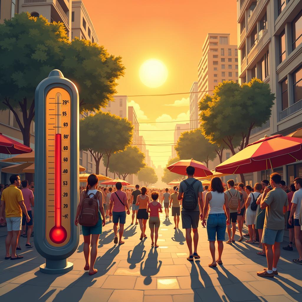 Illustration of severe heatwave effects on human health due to rising global temperatures and climate change.