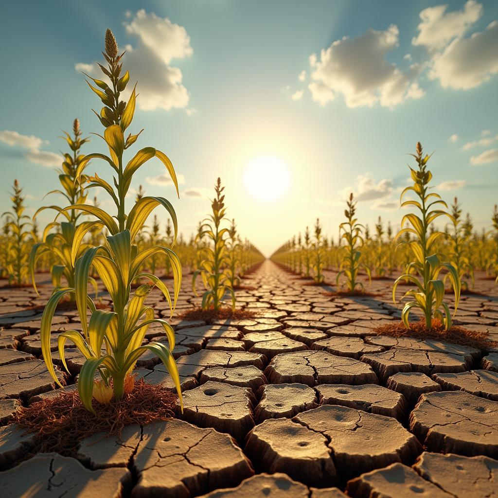 Climate change's severe impact on agriculture: drought, crop failure, and threats to food security globally.