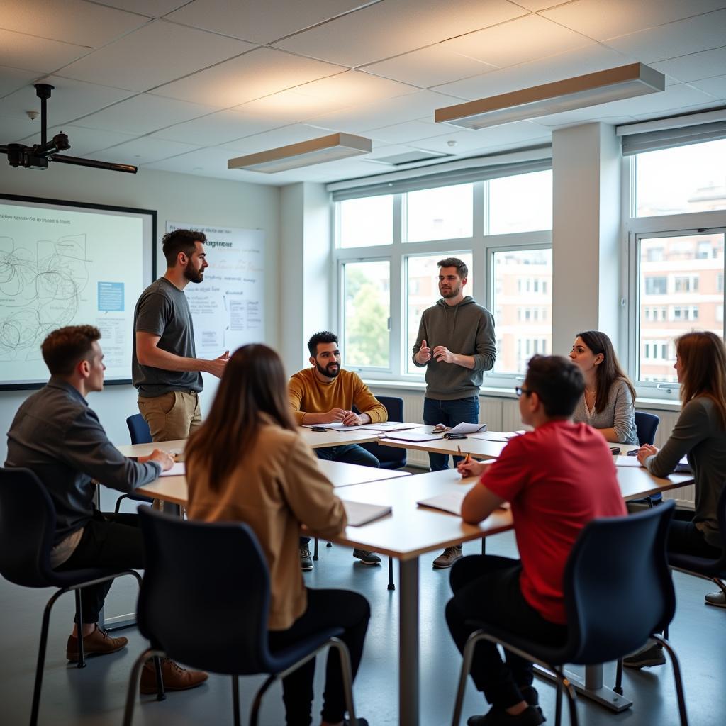 Students actively participating in a community-based learning environment