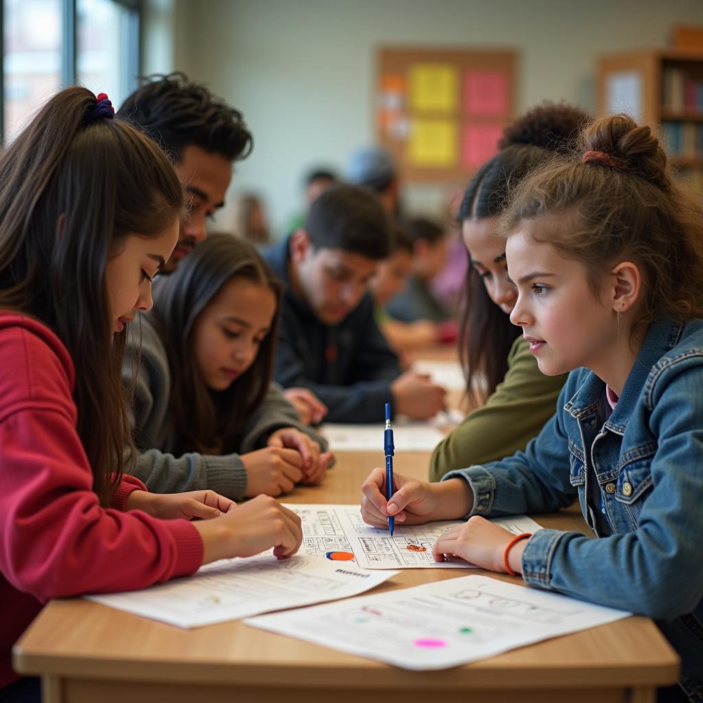 Students actively participating in community-based learning activities