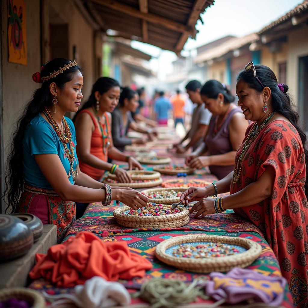 Local community members selling traditional crafts at tourism market