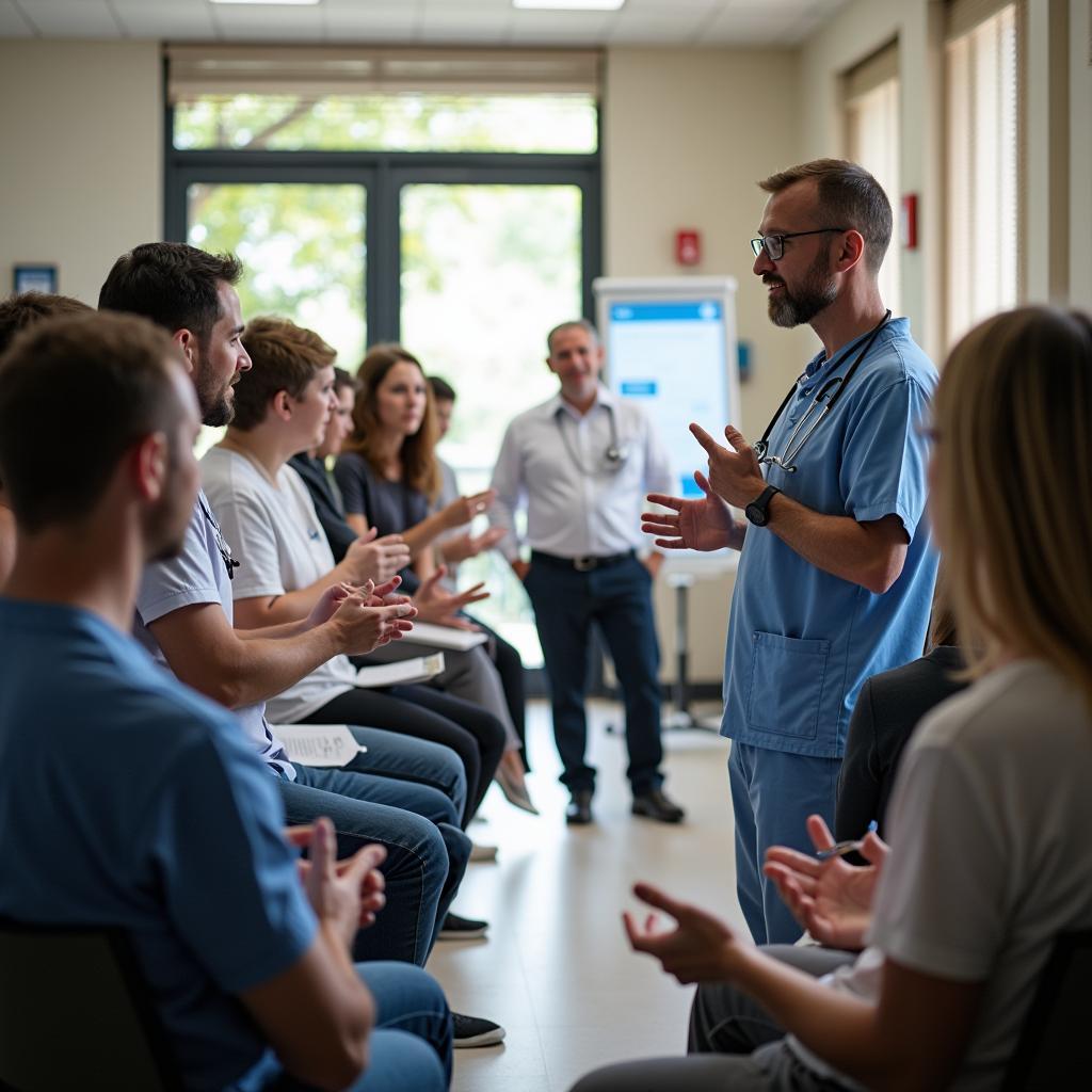 Community health workers conducting educational workshop